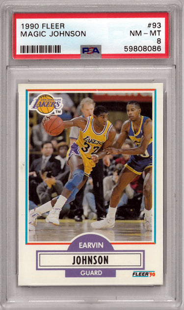 Magic Johnson 1990-91 Fleer Card #93- PSA Graded 8 NM-MT (Los Angeles Lakers/HOF)-Powers Sports Memorabilia