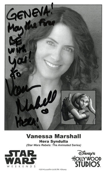 Vanessa Marshall Autographed Star Wars Weekends 4.75x7.75 B&W Photo To Geneva May the Force Be with You! Hera!- COA (Voice of Hera)-Powers Sports Memorabilia