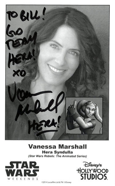Vanessa Marshall Autographed Star Wars Weekends 4.75x7.75 B&W Photo To Bill Go Team Hera!- COA (Voice of Hera Syndulla/Disney's Holly-Powers Sports Memorabilia