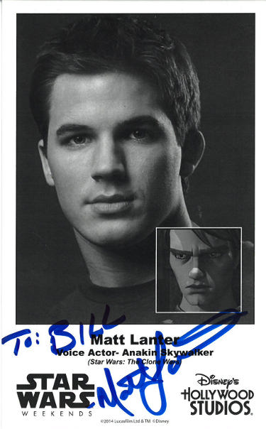 Matt Lanter Autographed Star Wars Weekends 4.75x7.75 B&W Photo To Bill- COA (Voice of Anakin Skywalker/Disney's Hollywood Studios)-Powers Sports Memorabilia