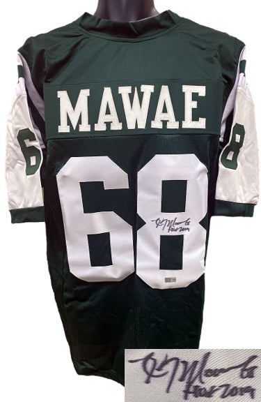Kevin Mawae Autographed New York Green Custom Stitched Pro Style Football Jersey XL w/ HOF 2019- Tristar/TSP-Powers Sports Memorabilia