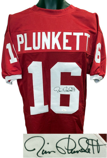 Jim Plunkett Autographed Stanford Red Custom Stitched College Football Jersey XL- JSA Witnessed #W878767 (Heisman)-Powers Sports Memorabilia