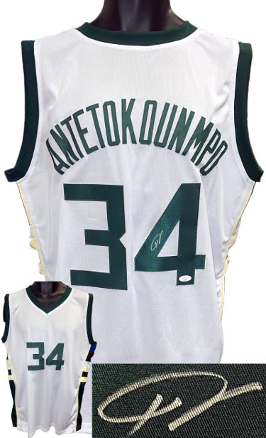 Giannis Antetokounmpo Autographed Milwaukee White Custom Stitched Pro Style Basketball Jersey XL- JSA #SS51300 (Greek Freak)-Powers Sports Memorabilia