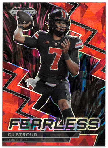 CJ/C.J. Stroud 2023 Panini Prizm Draft Picks Red Cracked Ice Fearless Rookie Card (RC) #F-17 (Ohio State/Texans)-Powers Sports Memorabilia