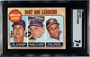 1968 Topps AL RBI Leaders Card #4- Carl Yastrzemski/Harmon Killebrew/Frank Robinson- SGC Graded 7 NM (HOF)-Powers Sports Memorabilia