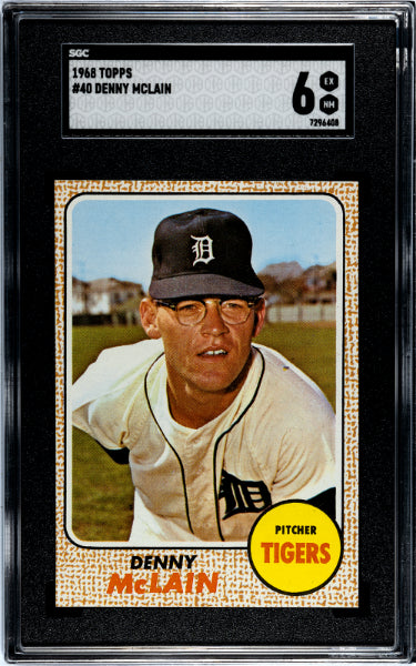 Denny McLain 1968 Topps Baseball Card #40- SGC Graded 6 EX-NM (Detroit Tigers)-Powers Sports Memorabilia