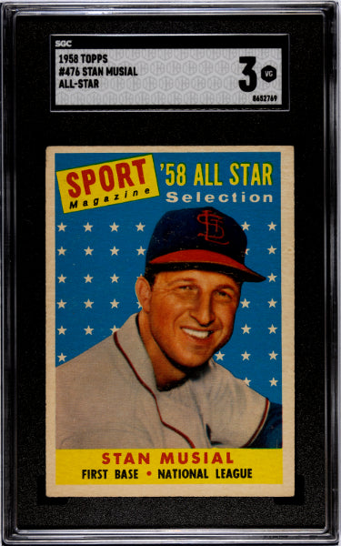 Stan Musial 1958 Topps All-Star Baseball Card #476- SGC Graded 3 VG (St. Louis Cardinals/HOF) - CTBL_038748-Powers Sports Memorabilia