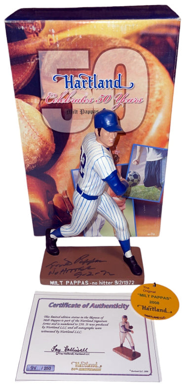 Milt Pappas Autographed Chicago Cubs 7.5?ǥ Hartland Statue/Figurine Sig Series 9/2/72 No Hitter Ltd of /250 ?ÇôCOA/ PRISTINE/RARE-Powers Sports Memorabilia
