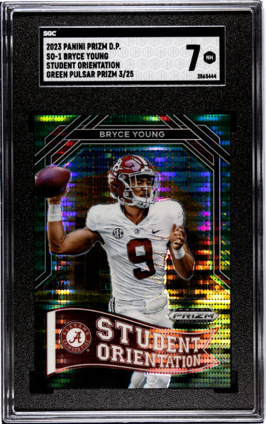 Bryce Young 2023 Panini Prizm Draft Picks Student Orientation Green Pulsar Prizm Rookie Card (RC) #SO-1- /25- SGC Graded 7 NM-Powers Sports Memorabilia