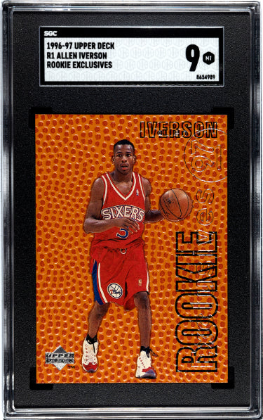 Allen Iverson 1996-97 Upper Deck Rookie Exclusives Rookie Card (RC) #R1 - SGC Graded 9 Mint (Philadelphia 76ers)-Powers Sports Memorabilia