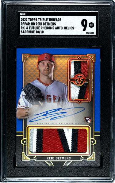Reid Detmers 2022 Topps Triple Threads RK & Futures Phenoms Sapphire Auto Relics Card (RC)- SGC Graded 9 MT (Los Angeles Angels) - Collectible-Powers Sports Memorabilia