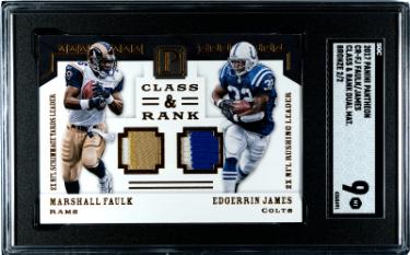 Marshall Faulk & Edgerrin James 2017 Panini Pantheon Class & Rank Dual Materials Bronze Card #CR-FJ- SGC Graded 9 Mint-Powers Sports Memorabilia