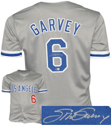 Steve Garvey Autographed Los Angeles Gray Custom Stitched Baseball Jersey XL- Beckett Witnessed-Powers Sports Memorabilia