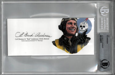 Col CE ?ǣBud?ǥ Anderson Autographed 3?ǥx6.5?ǥ cut signature w/ Image?Çô BAS/Beckett Encapsulated (WWII USAF Triple Ace Pilot P-51 Mustang) - CTBL_038947-Powers Sports Memorabilia