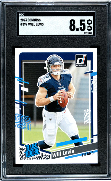 Will Levis 2023 Donruss Rated Rookie Card (RC) #397- SGC Graded 8.5 NM-MT+ (Tennessee Titans)-Powers Sports Memorabilia