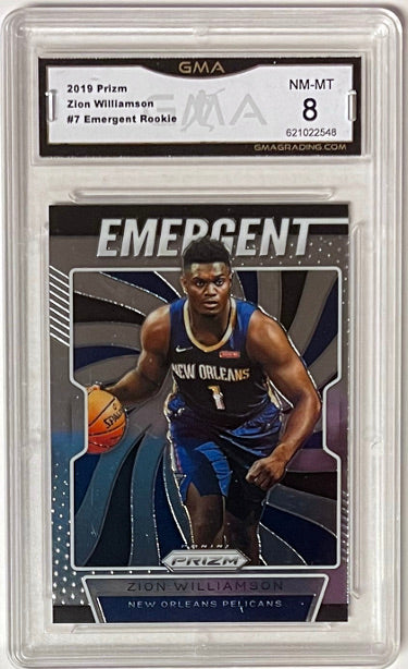 Zion Williamson 2019-20 Panini Prizm Emergent Rookie Card (RC) #7- GMA Graded 8 NM-MT (New Orleans Pelicans)-Powers Sports Memorabilia