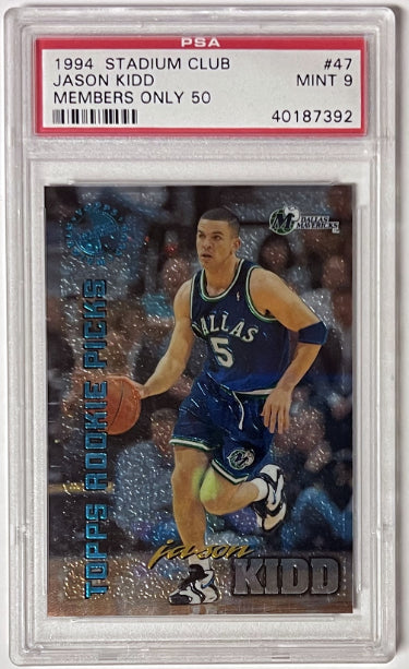 Jason Kidd 1994-95 Topps Stadium Club Members Only 50 Rookie Card (RC) #47- PSA Graded 9 Mint (Dallas Mavericks/HOF)-Powers Sports Memorabilia