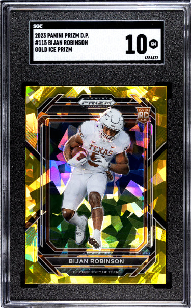Bijan Robinson 2023 Panini Prizm Draft Picks Gold Ice Prizm Rookie Card (RC) #115- SGC Graded 10 Gem Mint (Texas/Falcons)-Powers Sports Memorabilia