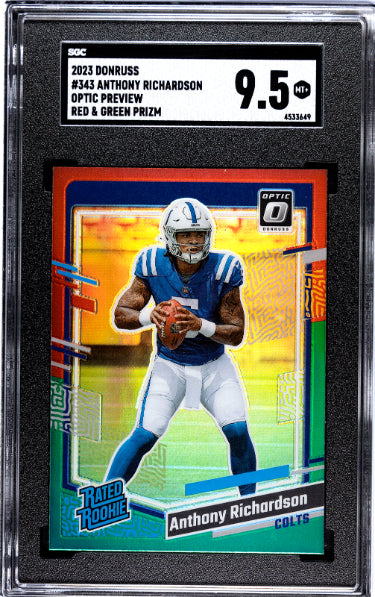 Anthony Richardson 2023 Donruss Optic Preview Red & Green Prizm Rookie Card (RC) #343- SGC Graded 9.5 Mint+ (Indianapolis Colts)-Powers Sports Memorabilia