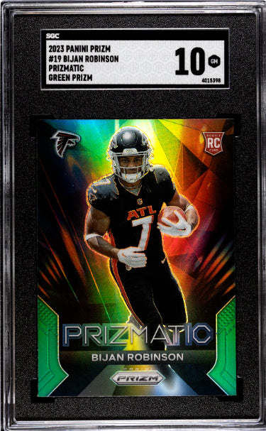 Bijan Robinson 2023 Panini Prizm Prizmatic Green Prizm Rookie Card (RC) #19- SGC Graded 10 Gem Mint (Atlanta Falcons)-Powers Sports Memorabilia