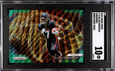 Bijan Robinson 2023 Panini Fireworks Green Wave Prizm Rookie Card (RC) #F-24- SGC Graded 10 Gem Mint (Atlanta Falcons)-Powers Sports Memorabilia