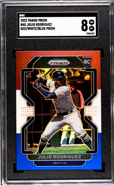 Julio Rodríguez 2022 Panini Red/White/Blue Prizm Rookie Card (RC) #40- SGC Graded 8 NM-MT (Seattle Mariners) - Collectible-Powers Sports Memorabilia