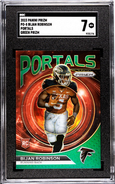 Bijan Robinson 2023 Panini Portals Green Prizm Rookie Card (RC) #PO-8- SGC Graded 7 NM (Atlanta Falcons)-Powers Sports Memorabilia
