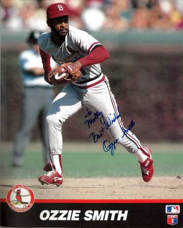 Ozzie Smith Autographed St. Louis Cardinals MLB 8x10 Photo To Molly- COA-Powers Sports Memorabilia