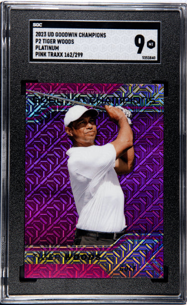 Tiger Woods 2023 Upper Deck Goodwin Champions Platinum Pink Traxx Card #P2- /299- SGC Graded 9 Mint-Powers Sports Memorabilia