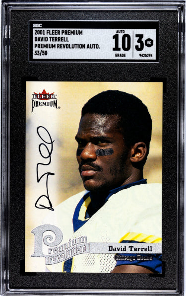 David Terrell Autographed 2001 Fleer Platinum Premium Revolution Rookie On Card Auto (RC)- /50- SGC Graded 3 VG/10 Auto (Michigan)-Powers Sports Memorabilia