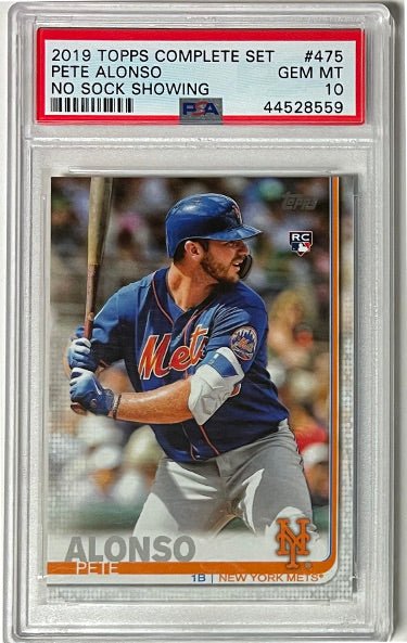Pete Alonso 2019 Topps Complete Set Rookie Card (RC) #475- PSA Graded 10 Gem Mint (No Sock Showing/New York Mets) - Collectible-Powers Sports Memorabilia