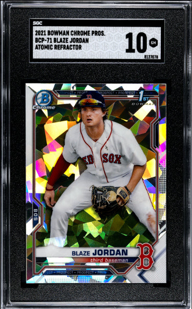 Blaze Jordan 2021 Bowman Chrome Prospects Atomic Refractor Rookie Card (RC) #BCP-71- SGC Graded 10 Gem Mint (Boston Red Sox) - Collectible-Powers Sports Memorabilia