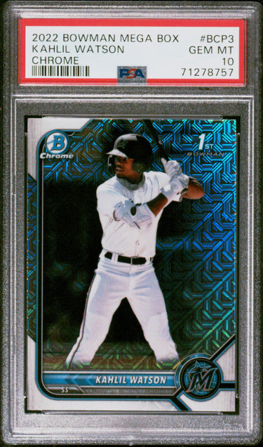 Khalil Watson 2022 Bowman Mega Box Chrome Rookie Card (RC) #BCP3- PSA Graded 10 Gem Mint (Miami Marlins) - Collectible-Powers Sports Memorabilia