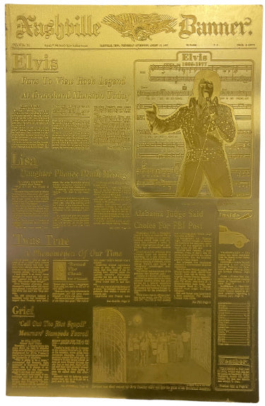 Elvis Presley Nashville Banner Front Page Commemorative Press Plate/Lithography August 17, 1977 (14.5x22.5) - Collectible-Powers Sports Memorabilia