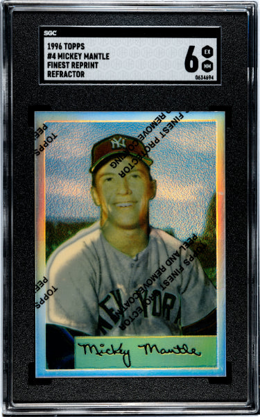 Mickey Mantle 1996 Topps Finest Reprint 1954 Bowman Refractor Card #4 w/Coating- SGC Graded 6 EX-NM (New York Yankees/HOF) - Collectible-Powers Sports Memorabilia