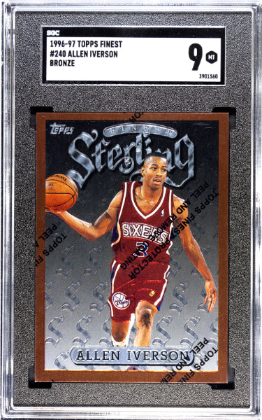 Allen Iverson 1996-97 Topps Finest Bronze Rookie Card (RC) #240- SGC Graded 9 Mint (76ers/HOF)-Powers Sports Memorabilia