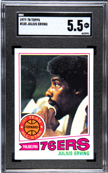 Julius "Dr. J" Erving 1977-78 Topps Card #100- SGC Graded 5.5 EX+ (Philadelphia 76ers/HOF)-Powers Sports Memorabilia