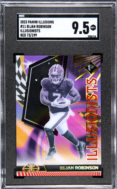 Bijan Robinson 2023 Panini Illusions Red Illusionists Rookie Card (RC) #11- /199- SGC Graded 9.5 Mint+ (Atlanta Falcons)-Powers Sports Memorabilia