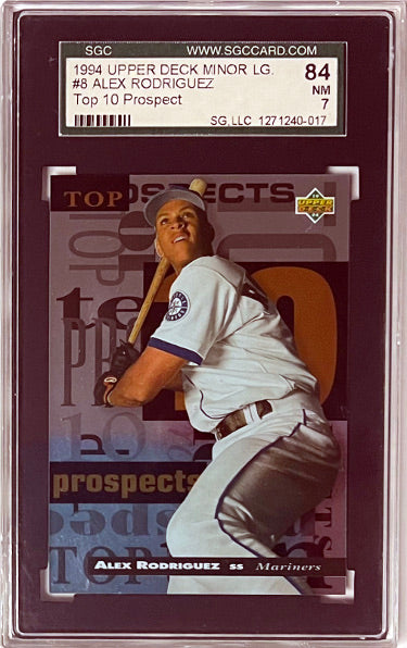 Alex Rodriguez 1994 Upper Deck Minor League Top 10 Prospect Rookie Card (RC) #8- SGC Graded 84/NM 7 (Seattle Mariners) - Collectible-Powers Sports Memorabilia