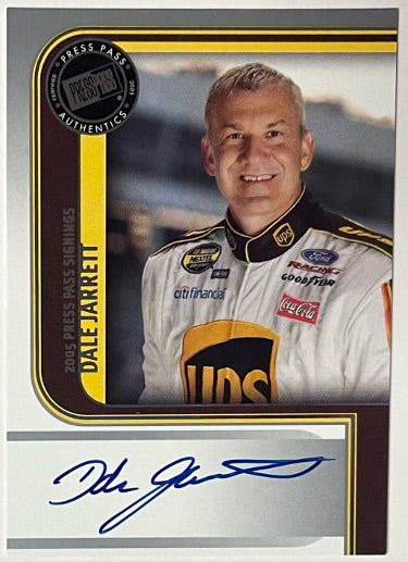 Dale Jarrett Autographed 2005 Press Pass Signings UPS Racing NASCAR On Card Auto-Powers Sports Memorabilia
