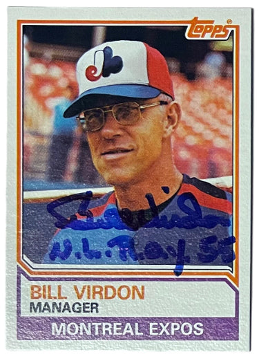 Bill Virdon Autographed 1983 Topps On Card Auto NL ROY 55 #516- COA (Expos Manager/2X WS Champ)-Powers Sports Memorabilia