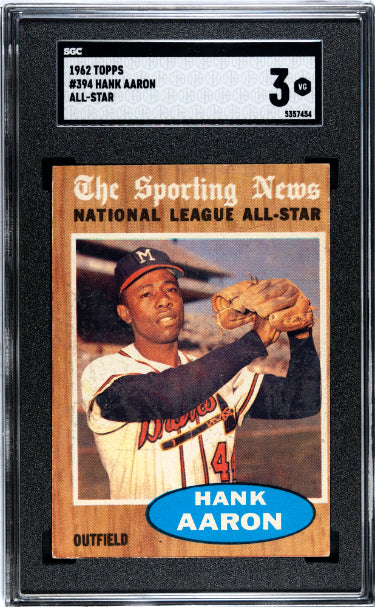 Hank Aaron 1962 Topps All-Star Baseball Card #394- SGC Graded 3.5 VG (Milwaukee Braves/HOF) - Collectible-Powers Sports Memorabilia