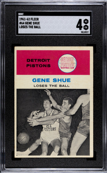 Gene Shue 1961-62 Fleer Loses the Ball Card #64- SGC Graded 4 VG-EX (Detroit Pistons/5XAS)-Powers Sports Memorabilia
