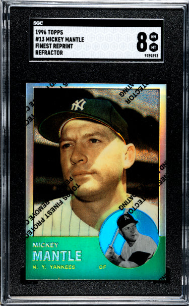 Mickey Mantle 1996 Topps Finest Reprint Refractor Card #13- SGC Graded 8 NM-MT (New York Yankees/HOF)-Powers Sports Memorabilia