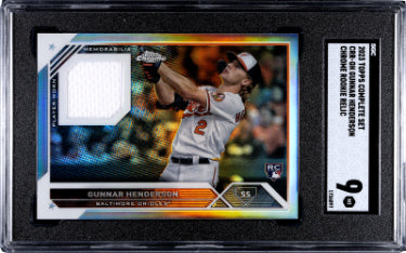 Gunnar Henderson 2023 Topps Complete Set Chrome Rookie Relic Card (RC) #CRR-GH- SGC Graded 9 Mint (Baltimore Orioles)-Powers Sports Memorabilia