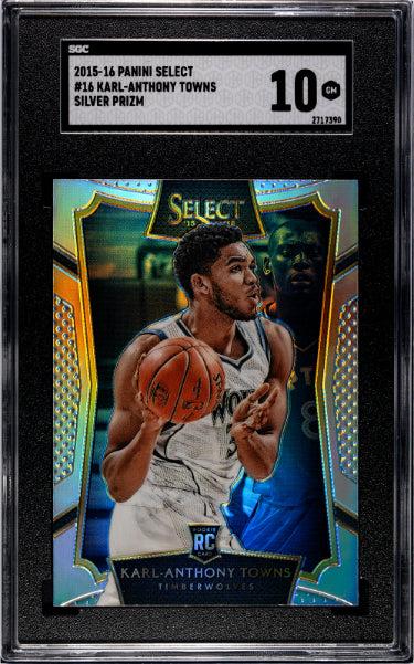 Karl-Anthony Towns 2015-16 Panini NBA Select Silver Prizm Rookie Card (RC) #16- SGC Graded 10 Gem Mint (Minnesota Timberwolves)-Powers Sports Memorabilia