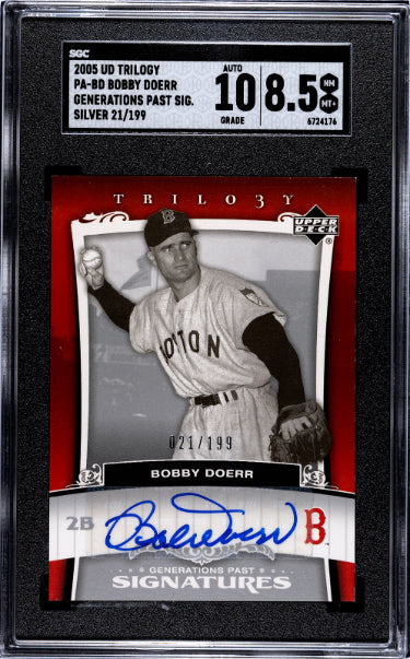Bobby Doerr Autographed 2005 UD Trilogy Generations Past Silver Auto Card #PA-BD- /199- SGC Graded 8.5 NM-MT+/10 Auto (Red Sox/HOF)-Powers Sports Memorabilia