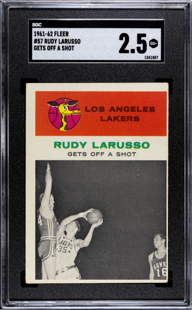 Rudy LaRusso 1961-62 Fleer Gets Off A Shot Rookie Card (RC) #57- SGC Graded 2.5 Good+ (Los Angeles Lakers)-Powers Sports Memorabilia