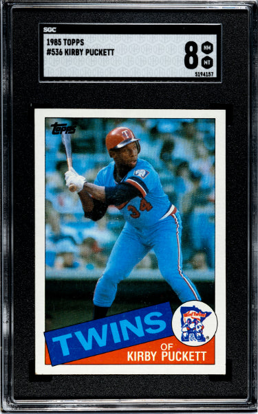 Kirby Puckett 1985 Topps Rookie Card (RC) #536- SGC Graded 8 NM-MT (Minnesota Twins/HOF)-Powers Sports Memorabilia