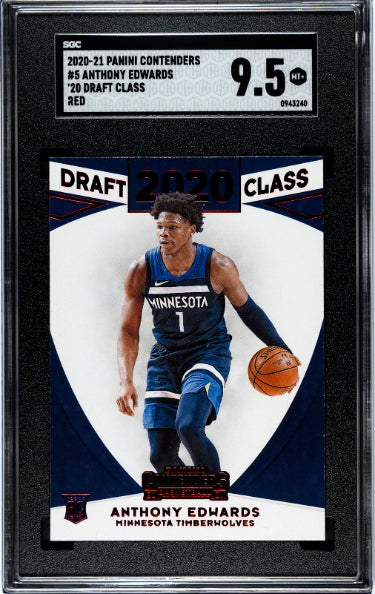 Anthony Edwards 2020-21 Panini Contenders '20 Draft Class Red Rookie Card (RC) #5- SGC Graded 9.5 Mint+ (Minnesota Timberwolves)-Powers Sports Memorabilia